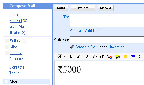 rupee font in Gmail